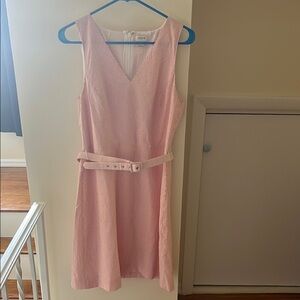 J. Crew Pink Seersucker A-Line V-Neck Dress